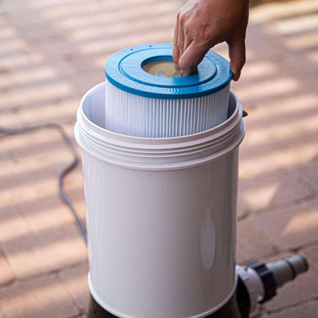 White/Black Above Ground Pool Cartridge Filter System with Built-in Pump G6218