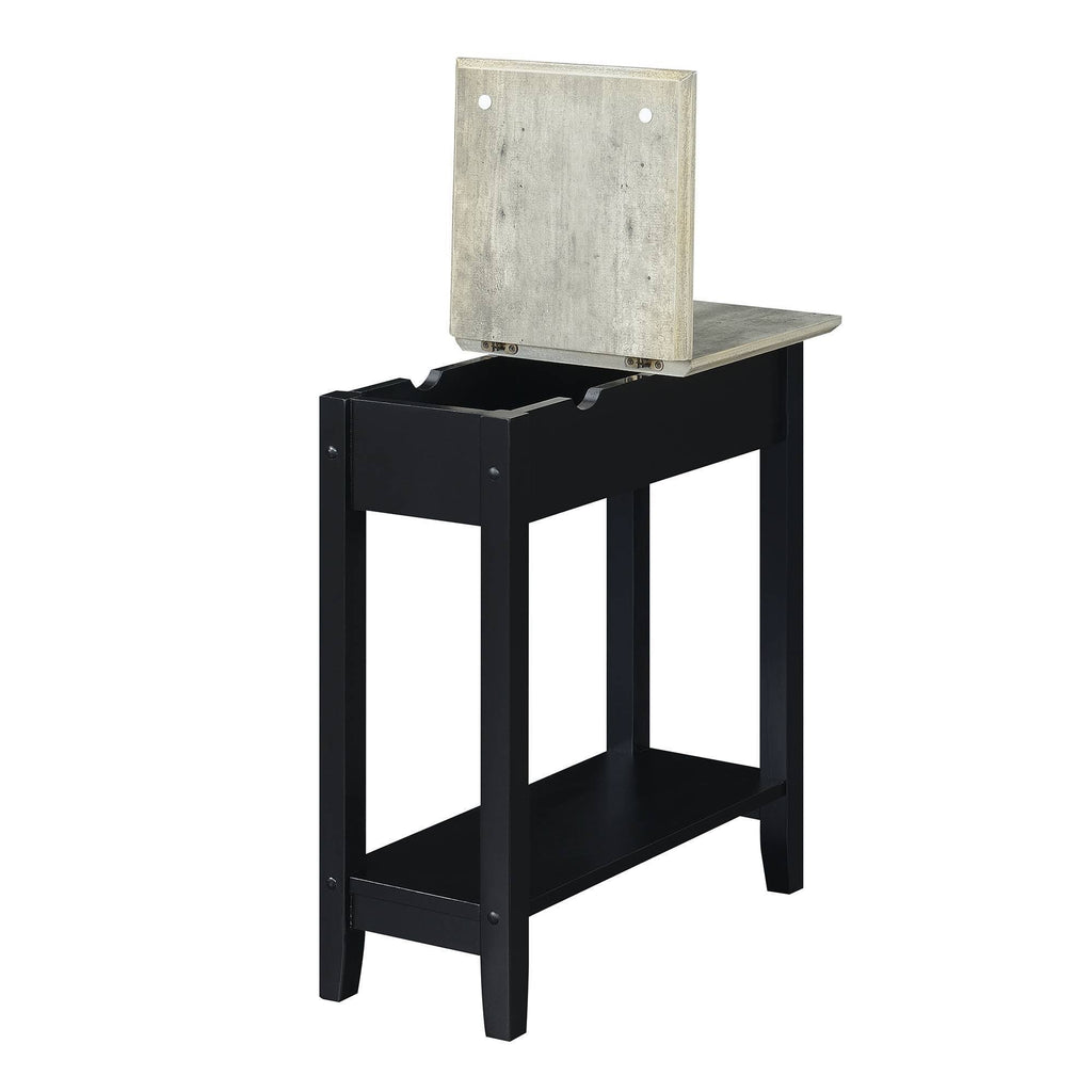 Flip Top End Table with Charging Station and Shelf Faux Birch/Black L7673